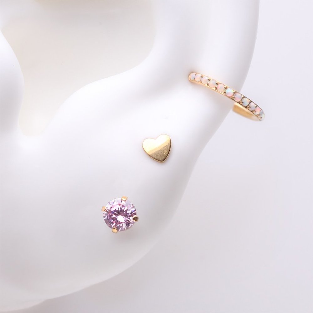 3 Pcs of Assorted Dainty Peridot CZ Pure24K Titanium Stud x Clicker Package